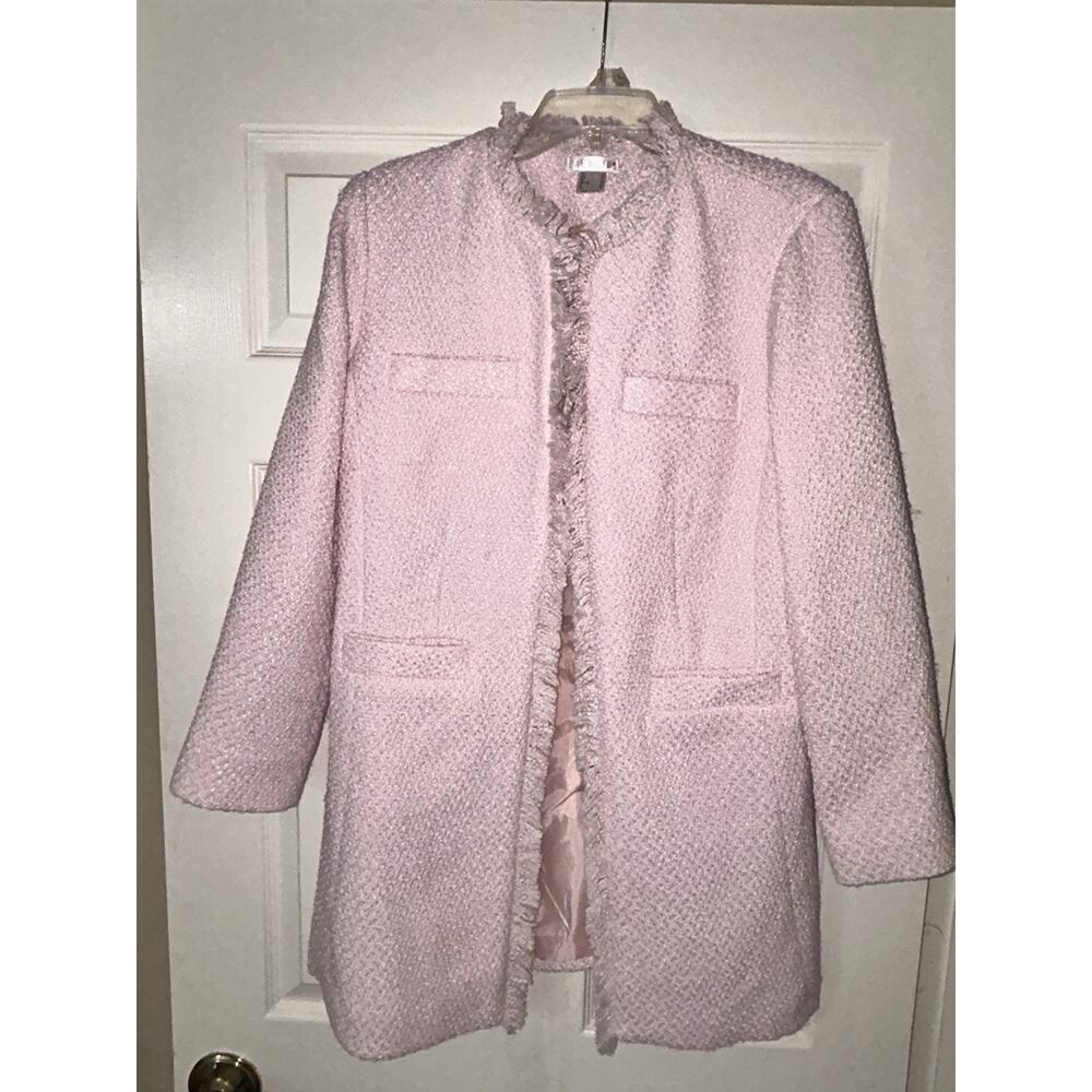 Venus Open Front Tweed Fringe Jacket, light pink Long size medium Size 8 Career - Picture 11 of 12